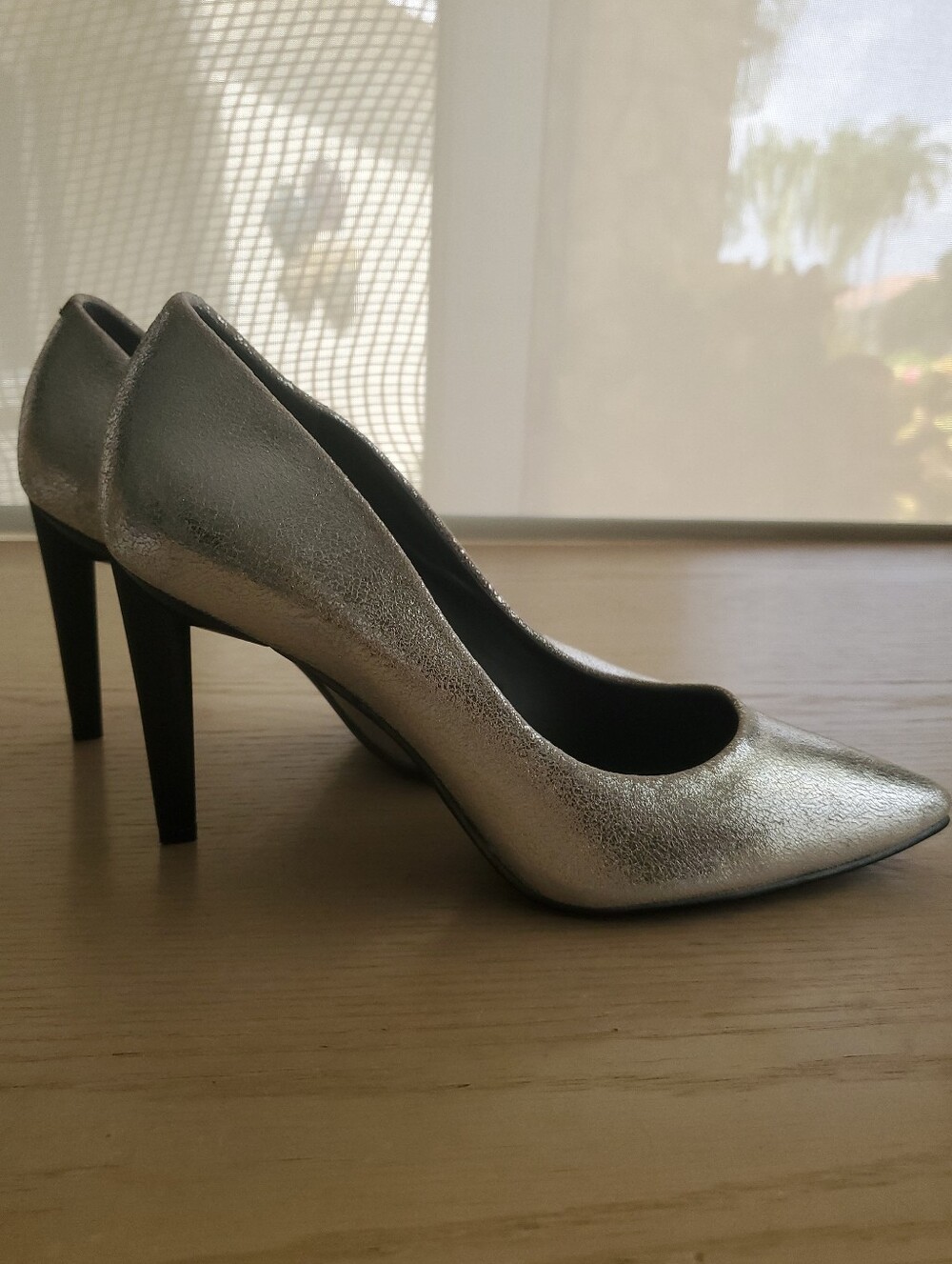 New 7.5 Classic Pointed-Toe Silver High Heels -Women's Pumps Aged Effect Leather